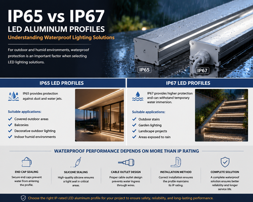 Ultimi blog aziendali su Profili LED in alluminio IP65 vs IP67: comprensione delle soluzioni di illuminazione impermeabili