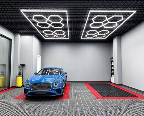 Prezzo buono 512W LED Light Esagonale Sistema di illuminazione modulare del soffitto per il garage Gym Workshop Office Connectable Honeycomb LED Hex Light Panels in linea