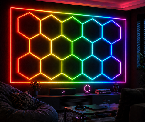 Luce esagonale a LED 14RGB a controllo remoto Honeycomb Ceiling Light 24V IP20 Illuminazione ideale per palestra Salone Garage Bar Atmosfera