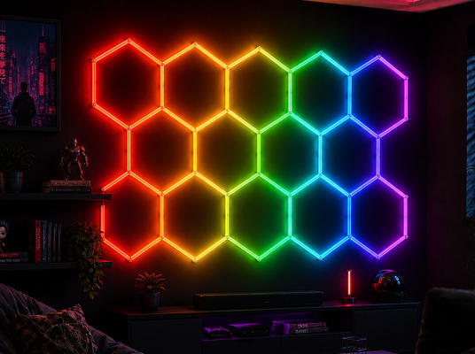 RGB LED Light Esagonale Modulare Honeycomb Ceiling Panel System per l'illuminazione flessibile in garage Gym Workshop e ufficio