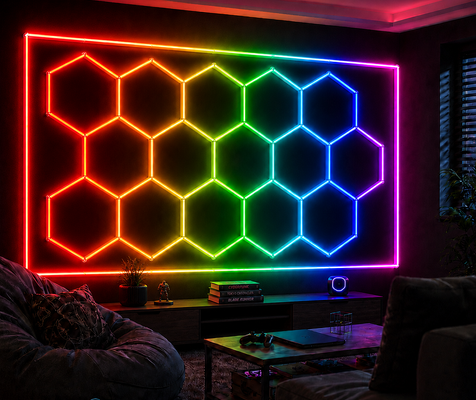 Prezzo buono 2026 Nuovo 15Hexagon RGB Remote Control Honeycomb LED Ceiling Light 24V IP20 per palestra Salone Garage Bar Atmosfera Luce CE Ready in linea
